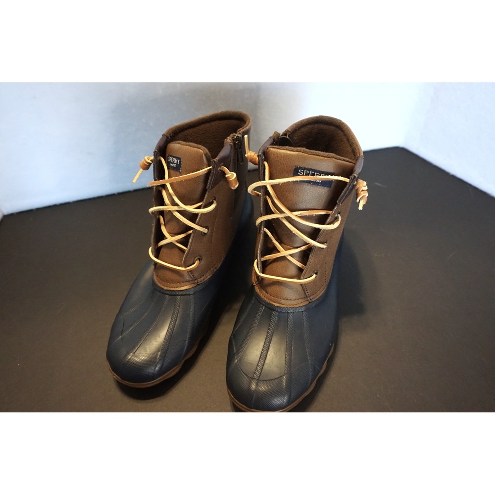 Sperry Saltwater Duck Boots Womens 9M Navy Tan Waterproof Rain Boots STS84628